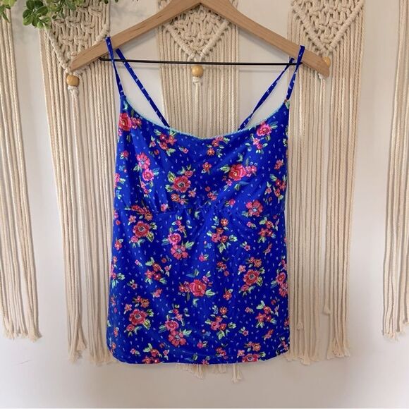 VERA BRADLEY Blue Water Bouquet Reversible Tankini Swim Bikini Top XL 16-18 - Picture 3 of 15